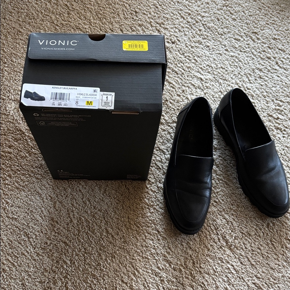 Vionic Kensley Womens 8.0  Black Leather Loafers Comfortable Slip-On